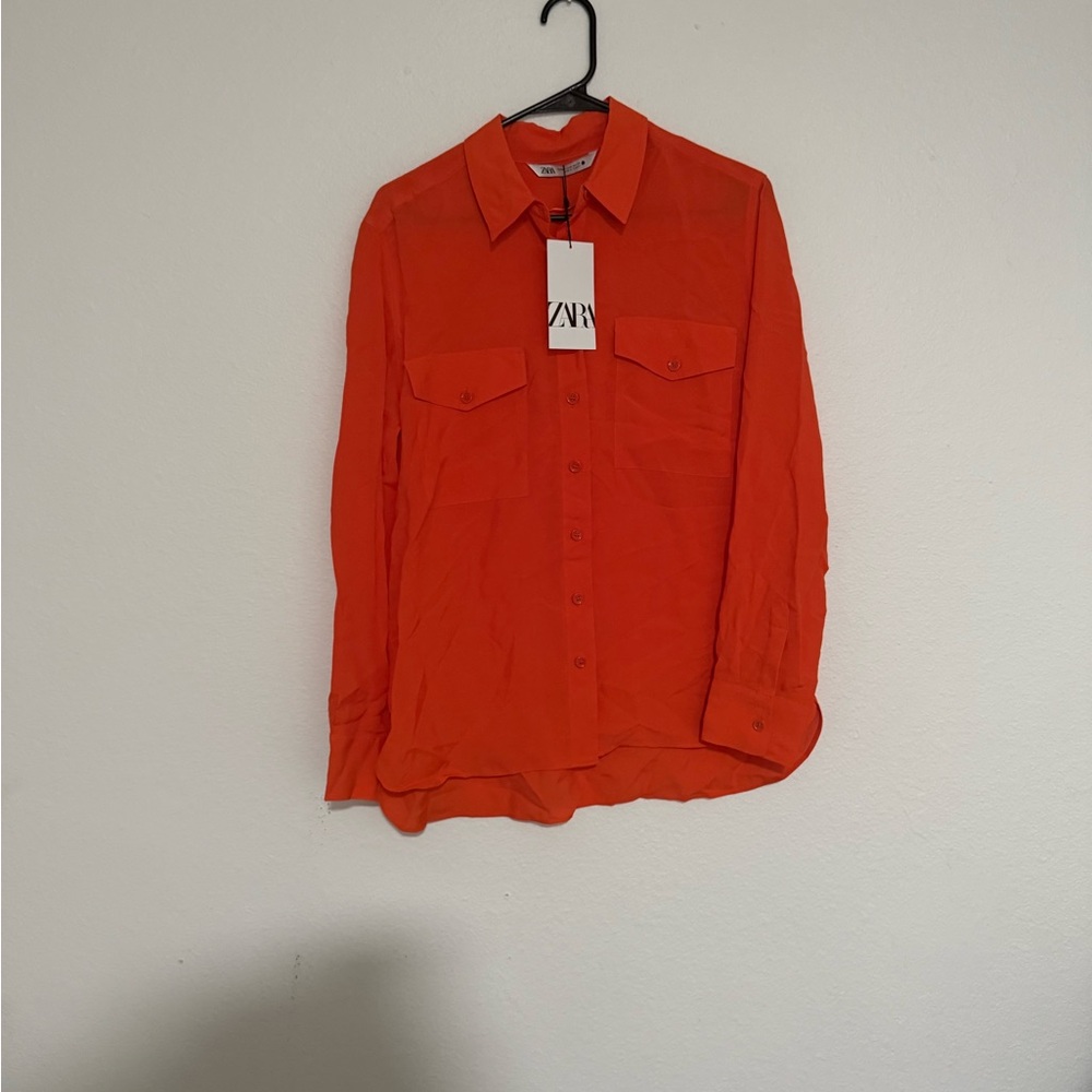 Zara Button-Front Long-Sleeve Blouse - Orange - Picture 4 of 7